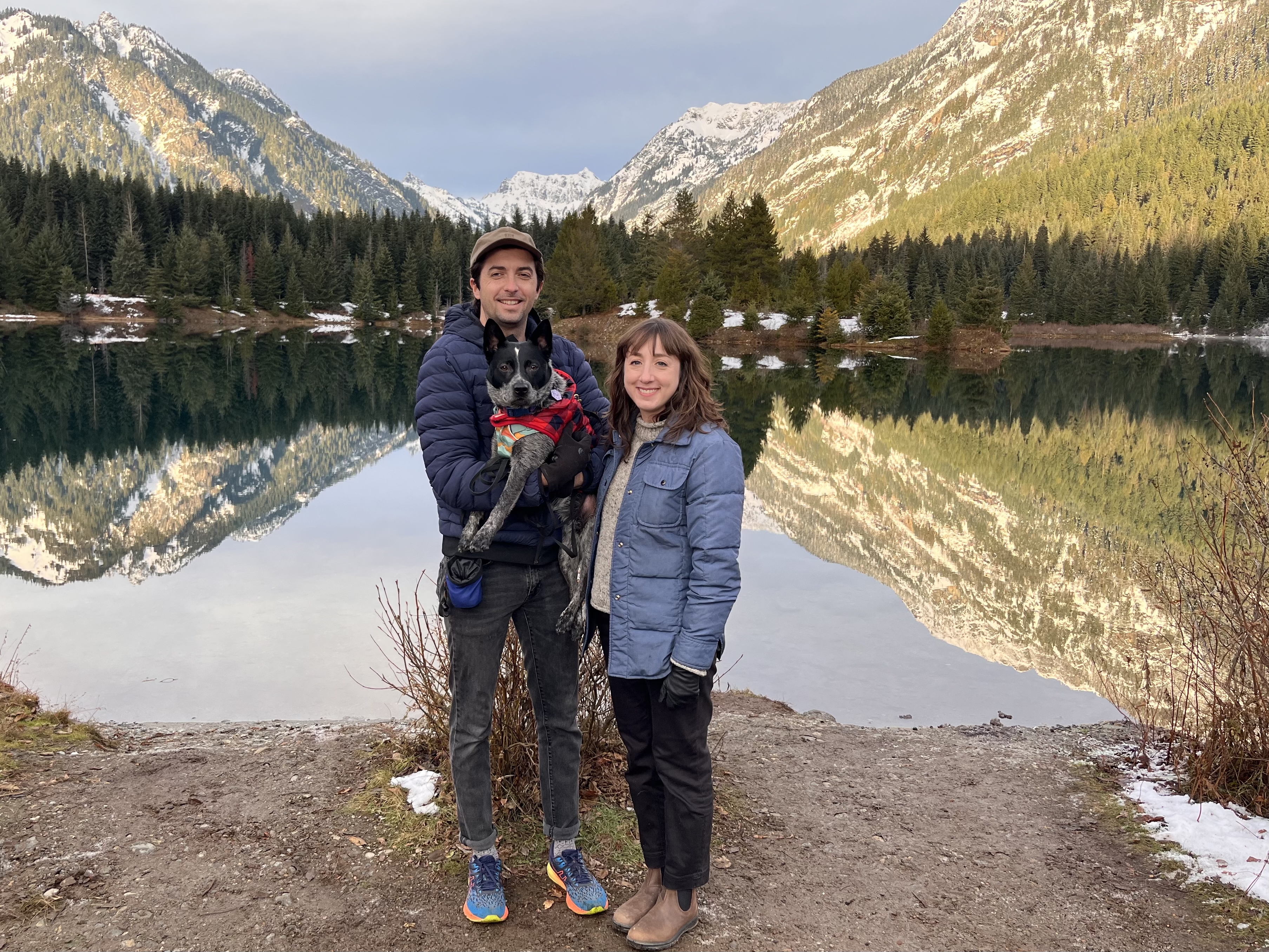 With Peewee and my husband Rick at Gold Creek Pond in Snoqualmie Pass